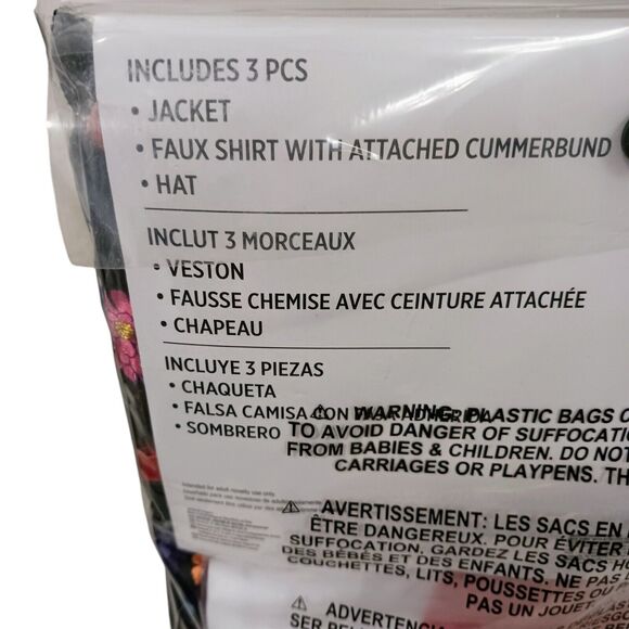 Halloween Day of the Dead Costume Adult Plus Sz XXL 48-52 BLACK Jacket 3 PIECES - Picture 7 of 13